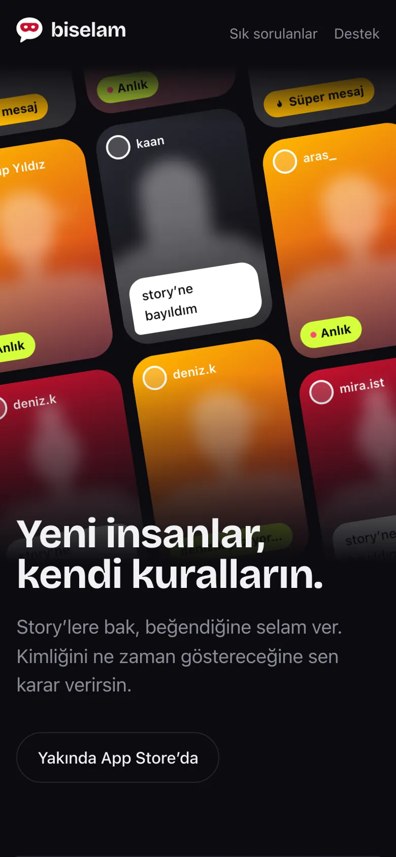 biselam: yeni insanlarla tanışma uygulaması ekranı